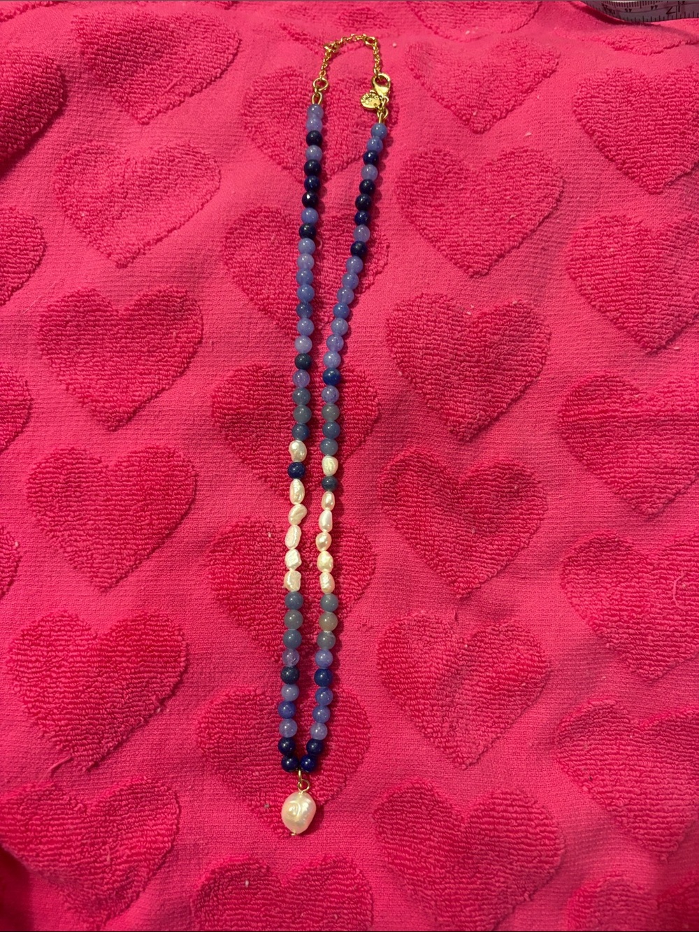 Blue Beaded Pendant pearl and stone Necklace - Unbranded